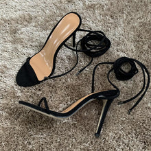 Load image into Gallery viewer, Black Leather Gladiator Shoes Woman Summer Party High Heels Sandal Women Pump Shoe Ankle Strap High Heel Pumps 11cm La RoSa
