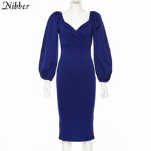 Load image into Gallery viewer, La RoSa sexy pure V Neck off shoulder bodycon dress women autumn winter club party night red Elegant midi dress Mujer black dress 2020