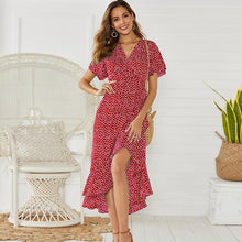 Load image into Gallery viewer, La RoSa 2020Summer Maxi Dress Women Floral Print Boho Long Chiffon Dress Ruffles Wrap Casual V-Neck Split Sexy Party Dress Robe Femme
