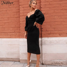 Load image into Gallery viewer, La RoSa sexy pure V Neck off shoulder bodycon dress women autumn winter club party night red Elegant midi dress Mujer black dress 2020
