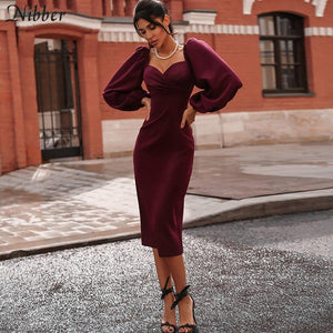 La RoSa sexy pure V Neck off shoulder bodycon dress women autumn winter club party night red Elegant midi dress Mujer black dress 2020