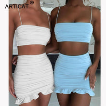 Load image into Gallery viewer, La RoSa White Women 2 Piece Set Bodycon Dress Ruffles Off Shoulder Crop Top Summer Dress Casual Short Beach 2020
