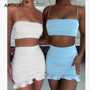 La RoSa White Women 2 Piece Set Bodycon Dress Ruffles Off Shoulder Crop Top Summer Dress Casual Short Beach 2020