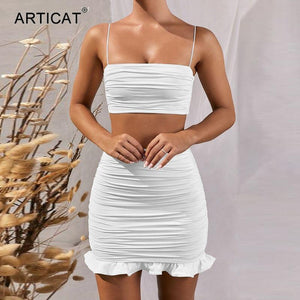 La RoSa White Women 2 Piece Set Bodycon Dress Ruffles Off Shoulder Crop Top Summer Dress Casual Short Beach 2020